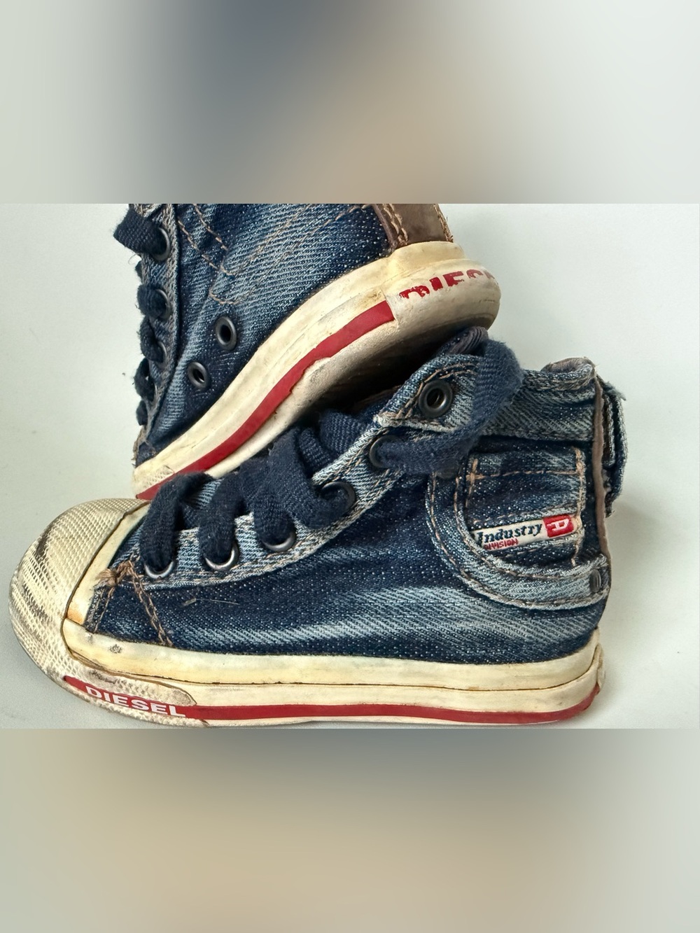 Diesel Denim Blue and Red baby Kids High-Top Sneakers